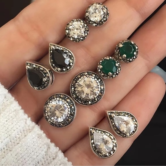 Women’s Gemstone Crystal Stud Earrings Set Boho Fashion Earrings Jewelry - Picture 6 of 6